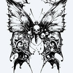 Design del tatuaggio semi-permanente Farfalla Teschio di INKON – illustrazione gotica, farfalla, ornate, ali, incastonate, 4 x 7 in (10x17cm), disponibile su inkon.co