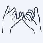 Design del tatuaggio semi-permanente Pinky Promise 2 di INKON – illustrazione di due mani unite nella promessa del mignolo, 2 x 2 in (5x5cm), disponibile su inkon.co