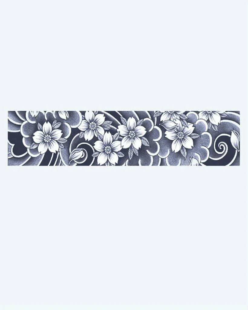 Design del tatuaggio semi-permanente Bracciale di Fiori di Ciliegio di INKON – illustrazione giapponese, bracciale, ricolmo, fiore, ciliegio, 2 x 9 in (5x23cm), disponibile su inkon.co