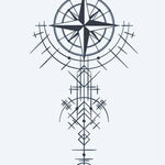 Design del tatuaggio semi-permanente Rosa dei Venti Geometrica di INKON – illustrazione bussola, stella, geometrico, linea, motivi, 4 x 7 in (10x17cm), disponibile su inkon.co