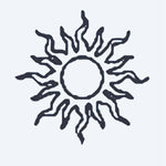Design del tatuaggio semi-permanente Sun di INKON – illustrazione ondulati, organici, raggi, irradiano, circolare, 2 x 2 in (5x5cm), disponibile su inkon.co