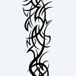 Design del tatuaggio semi-permanente Tribal Thorns di INKON – illustrazione tribale con viticci spinosi intrecciati, 8 x 20 in (20x50cm), disponibile su inkon.co
