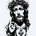 Design del tatuaggio semi-permanente Cristo con Corona di Spine di INKON – illustrazione ritratto, gesù, indossa, corona, spine, 4 x 7 in (10x17cm), disponibile su inkon.co