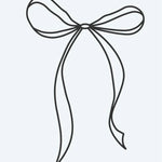 Design del tatuaggio semi-permanente Ribbon Bow di INKON – illustrazione di elegante fiocco di nastro con code fluenti, 2 x 2 in (5x5cm), disponibile su inkon.co