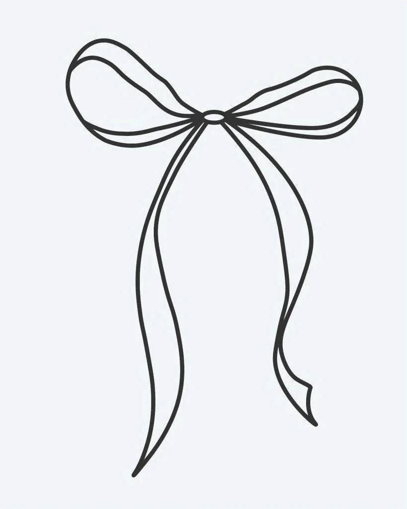 Design del tatuaggio semi-permanente Ribbon Bow di INKON – illustrazione di elegante fiocco di nastro con code fluenti, 2 x 2 in (5x5cm), disponibile su inkon.co