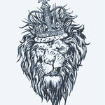 Design del tatuaggio semi-permanente Corona del Re Leone di INKON – illustrazione maestosa, leone, testa, indossa, reale, 4 x 7 in (10x17cm), disponibile su inkon.co
