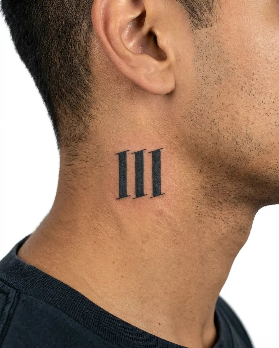 Tatuaggio semi-permanente INKON Bold Roman Numeral applicato su un uomo – design 2 x 2 in (5x5cm), aspetto realistico dell'inchiostro, dura 10 giorni